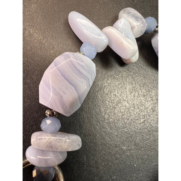 Blue Lace Agate Toggle Bracelet | Light Blue Gemstone Chip & Nugget Beads - Picture 5 of 10